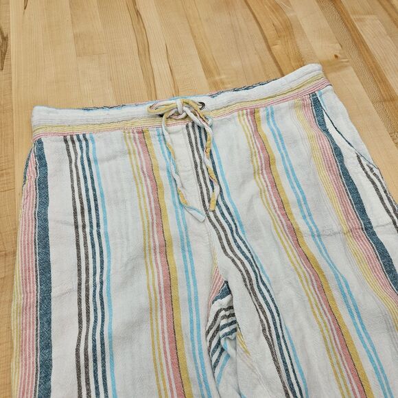 Per Se Pants - PER SE Linen Chambray MED Drawstring Pants Colorful Striped Beachy Summer Vacay
